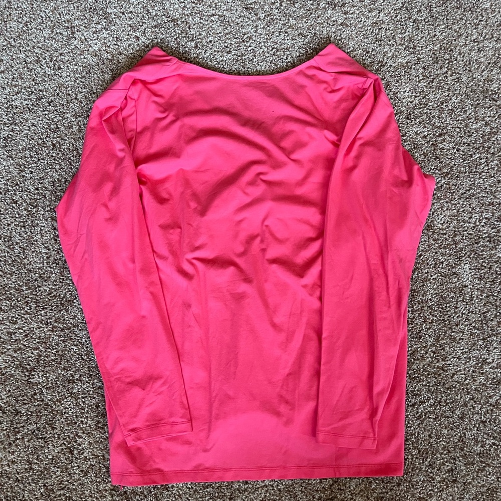 LIKE NEW DG2‎ by Diane Gilman Coral Crossover Fringe 3/4 Sleeve Top - Picture 3 of 5